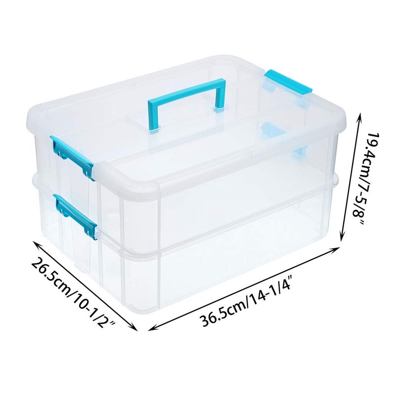 BTSKY 2 Layer Stack & Carry Box, Plastic Multipurpose Portable Storage Container Box Handled Organizer Storage Box for Organizing Stationery, Sewing, Art Craft, Jewelry and Beauty Supplies Blue - Image 3